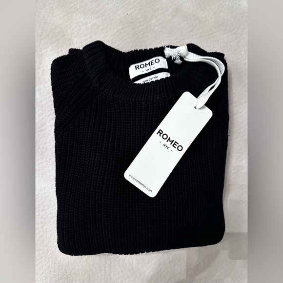 Romeo Sweaters - Romeo Oversized Cotton Fisherman Crew Sweater Black